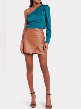 INTERMIX 100% Silk One Shoulder Asymmetrical Teal Blouse Evening Party Top 14